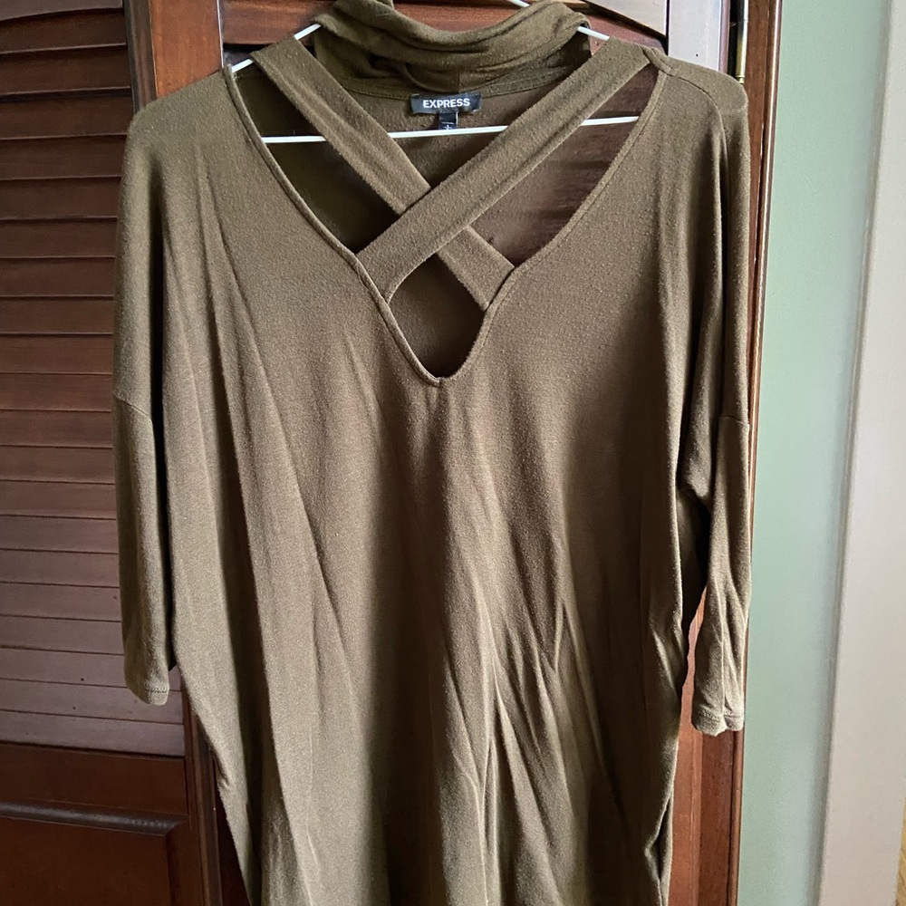 Express Olive Green Knit Turtleneck Top